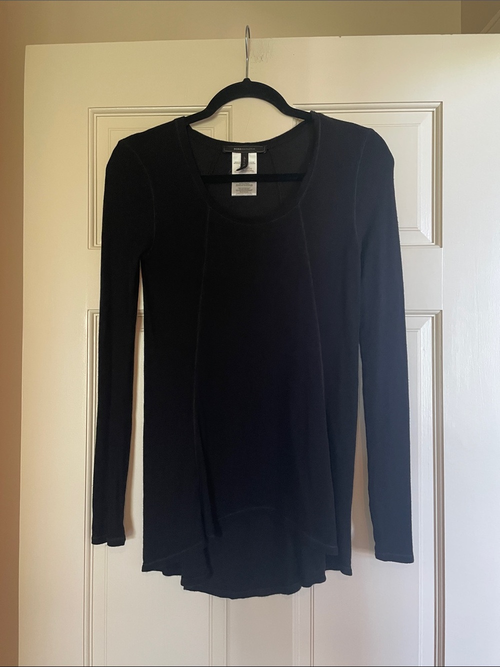 BCBGMaxAzria Black Long Sleeve Scoop Neck Top